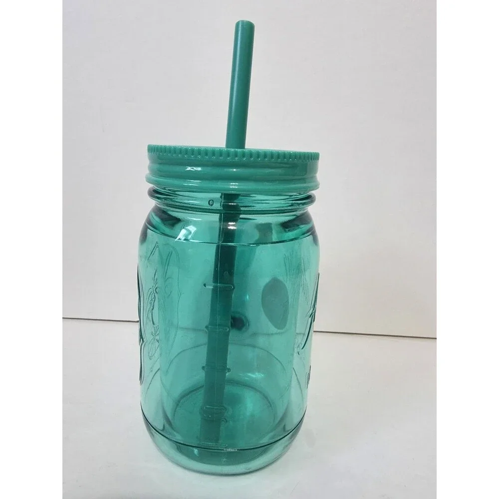 Aladdin Insulated Mason Jar Tumbler/Mug W/ Straw Green 16oz
